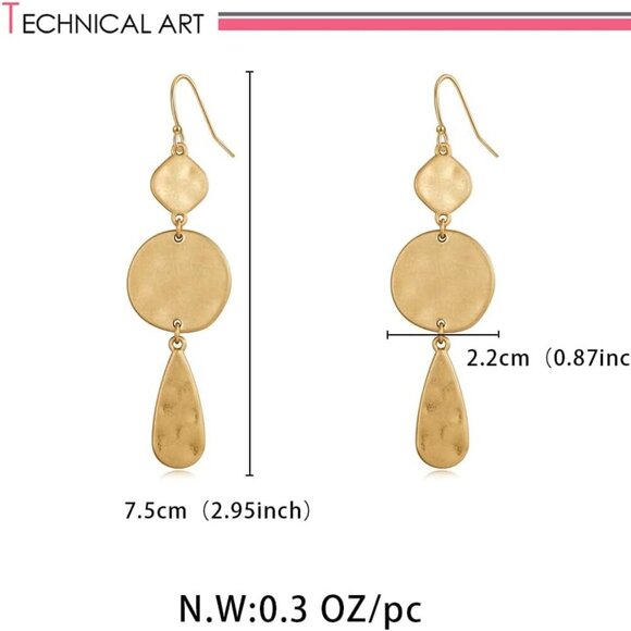 Burnt Gold Boho Earrings For Women Antique Silver Disc Dangle Earrings Vintage S - Picture 6 of 6